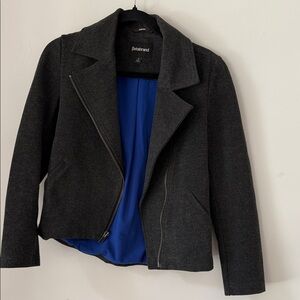 Betabrand Dark Gray Blazer with Vibrant Blue Interior